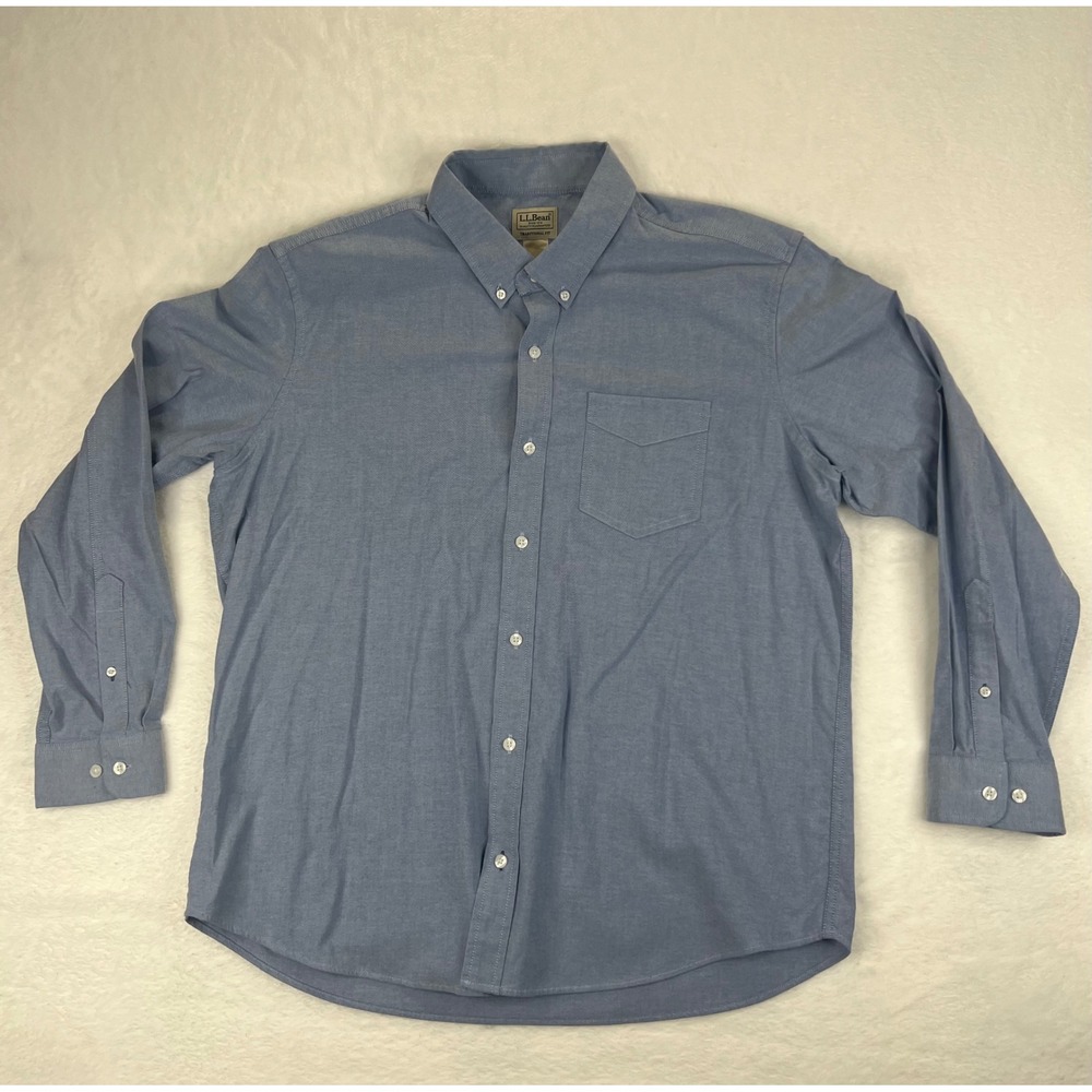 LL Bean Traditional Fit Long Sleeve Button Down Shirt Men L-Reg Blue